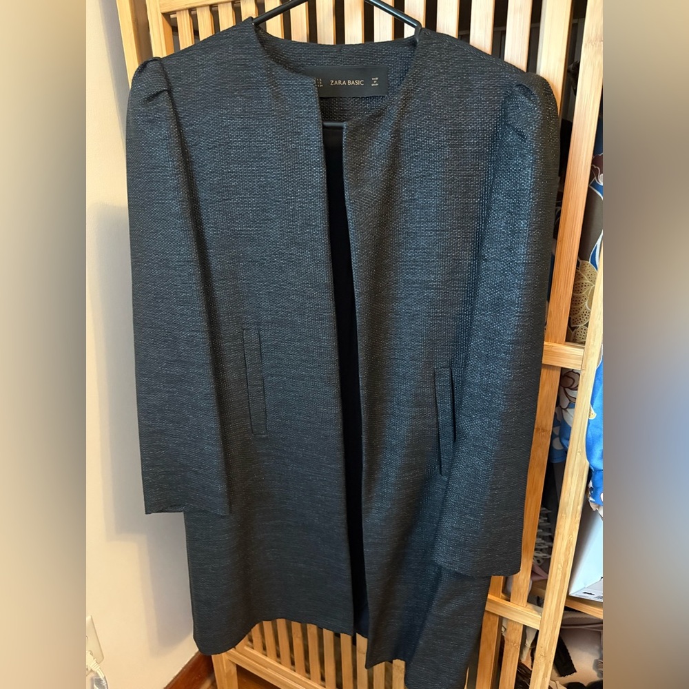 Zara Basic Textured Black Coat
